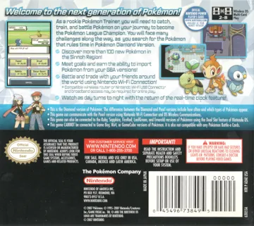Pokemon - Diamond Version (USA) (Rev 5) box cover back